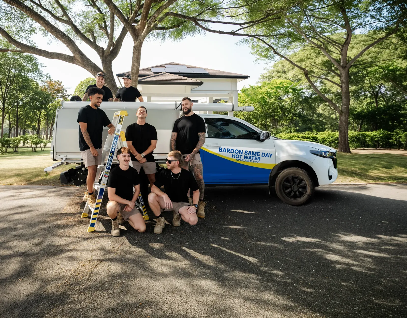 Bardon Same Day Hot Water ute and team